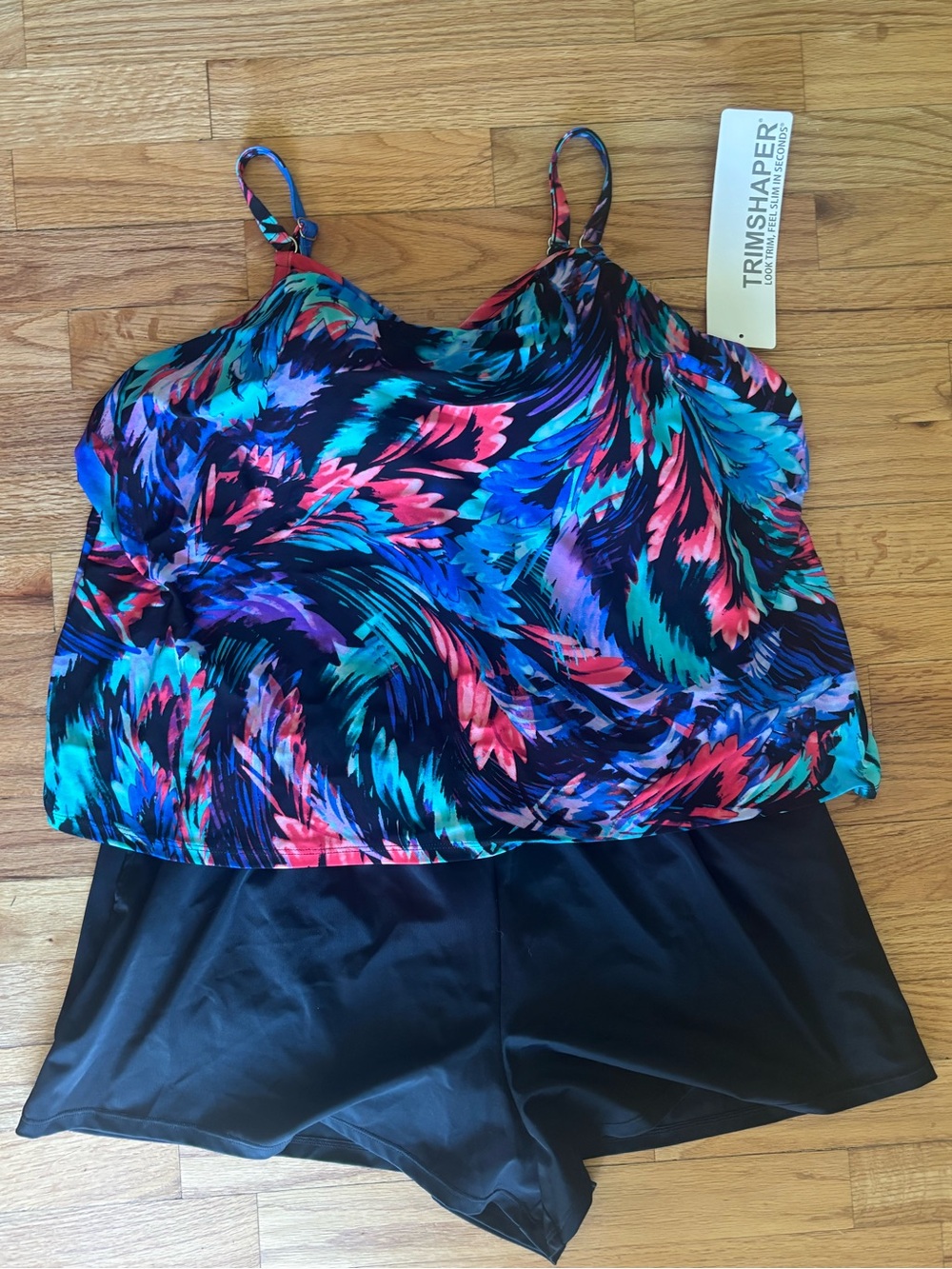 Plus size Trimshaper Women’s Multicolor Swim Tankini with Black Shorts